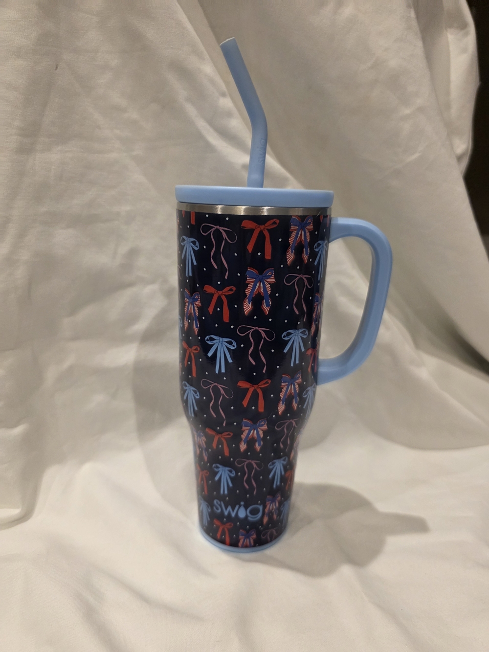 Swig Life 40oz Mega Mug Tumbler Miss Independence Navy Bows America Red White